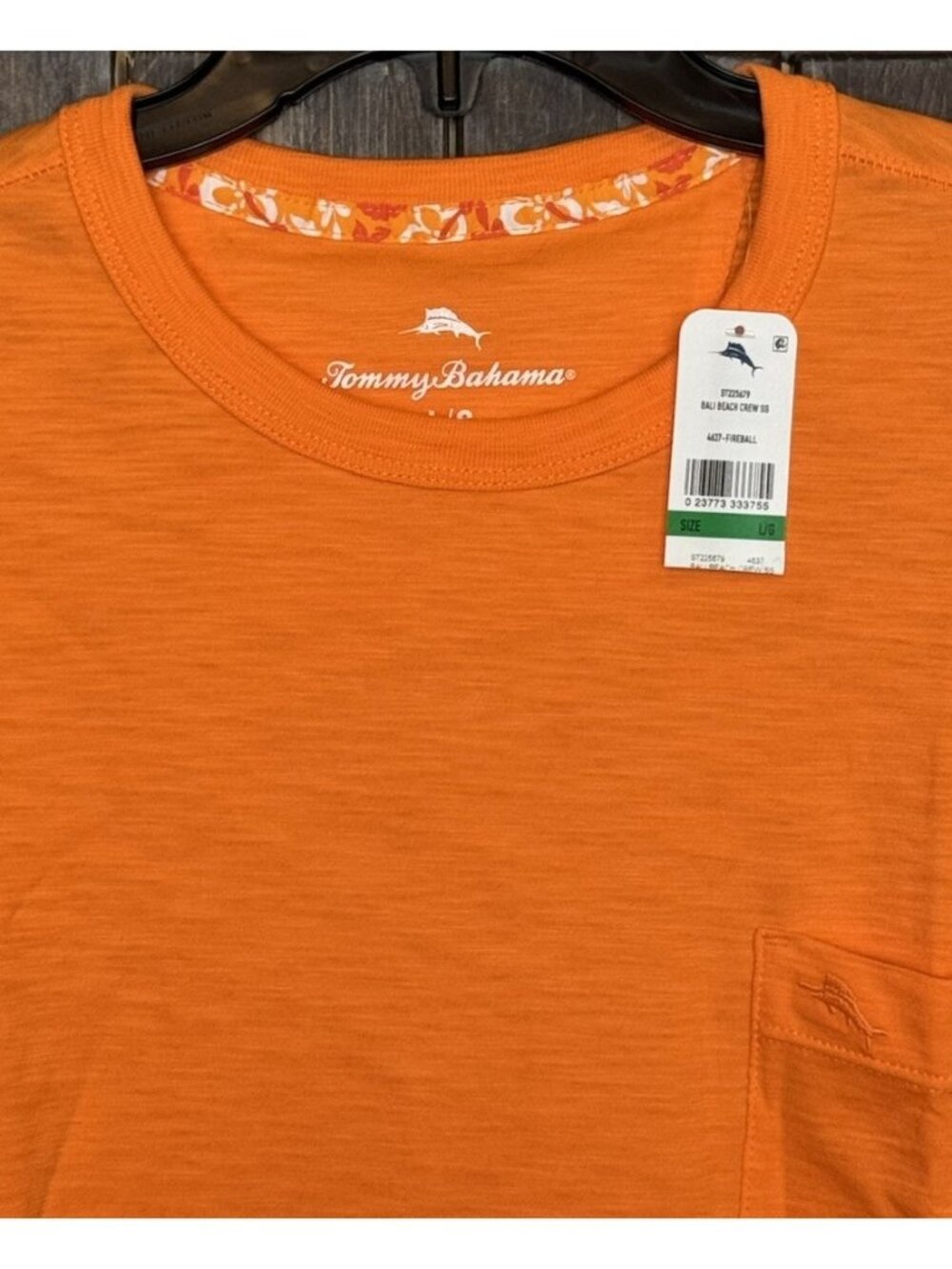 Tommy Bahama LARGE fireball Orange Bali Beach Crew Short Sleeve T Shirt